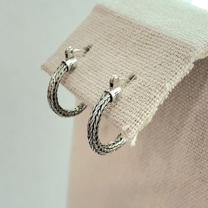 BA Suarti Sterling Silver Bali Wheat Weave Hoop Earrings 3/4" Long